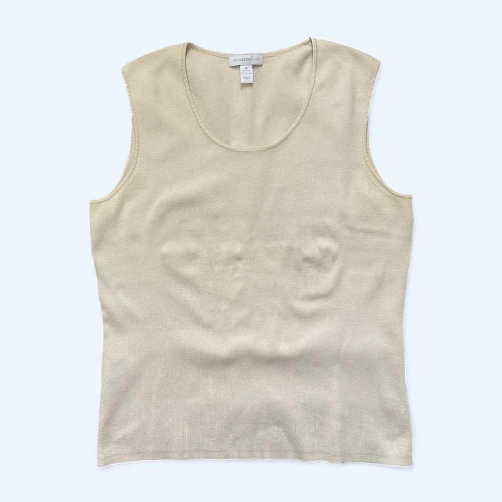 Vintage Charter Club Silk Blend Cream Round Neck Size M Tank Top